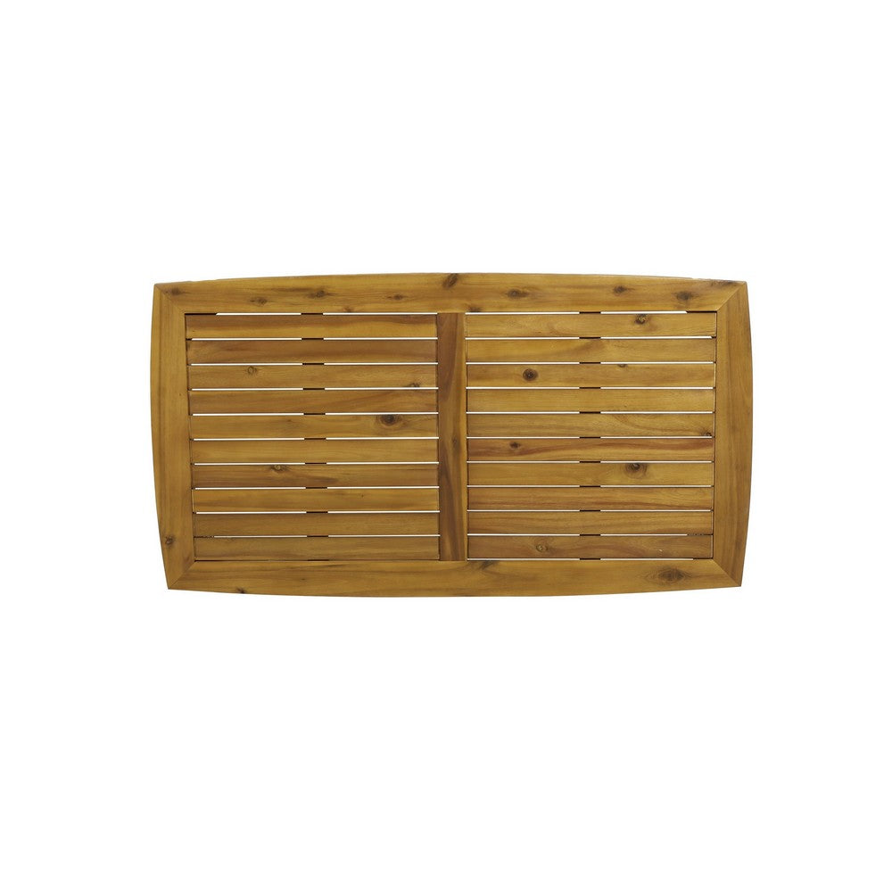 Outdoor Rectangular Coffee Table, Slatted Panels, Natural Brown Acacia Wood