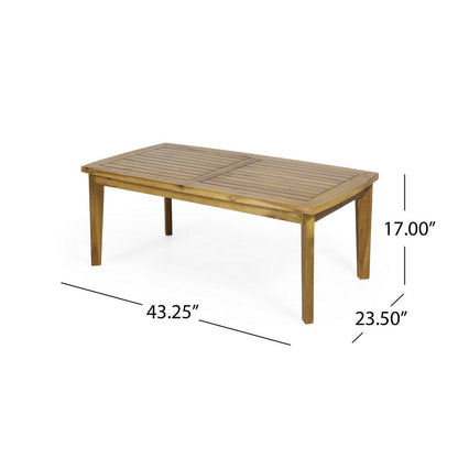Outdoor Rectangular Coffee Table, Slatted Panels, Natural Brown Acacia Wood