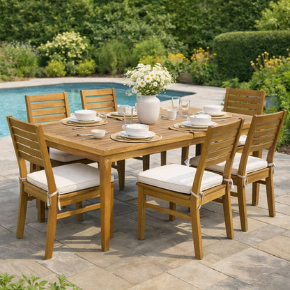 Outdoor Rectangular Coffee Table, Slatted Panels, Natural Brown Acacia Wood