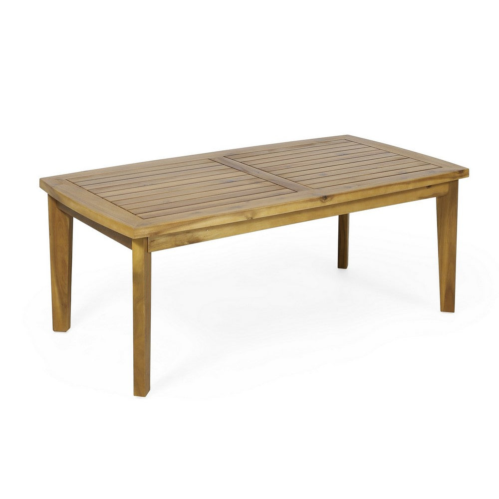 Outdoor Rectangular Coffee Table, Slatted Panels, Natural Brown Acacia Wood