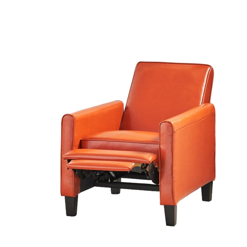 Zuca Pushback Recliner Club Chair, Black Wood, Orange Floral Faux Leather