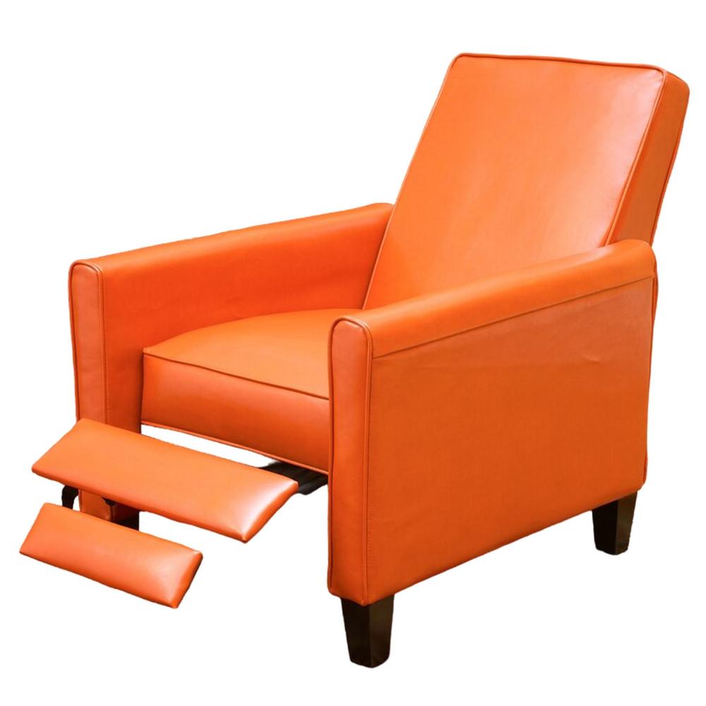 Zuca Pushback Recliner Club Chair, Black Wood, Orange Floral Faux Leather