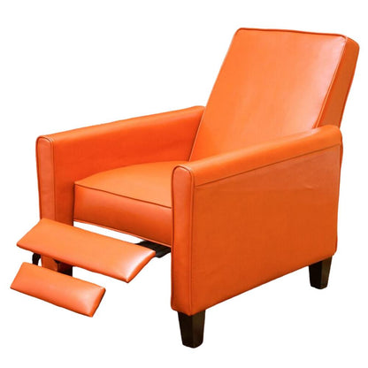 Zuca Pushback Recliner Club Chair, Black Wood, Orange Floral Faux Leather