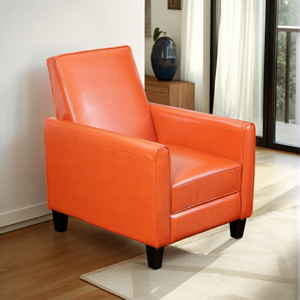 Zuca Pushback Recliner Club Chair, Black Wood, Orange Floral Faux Leather