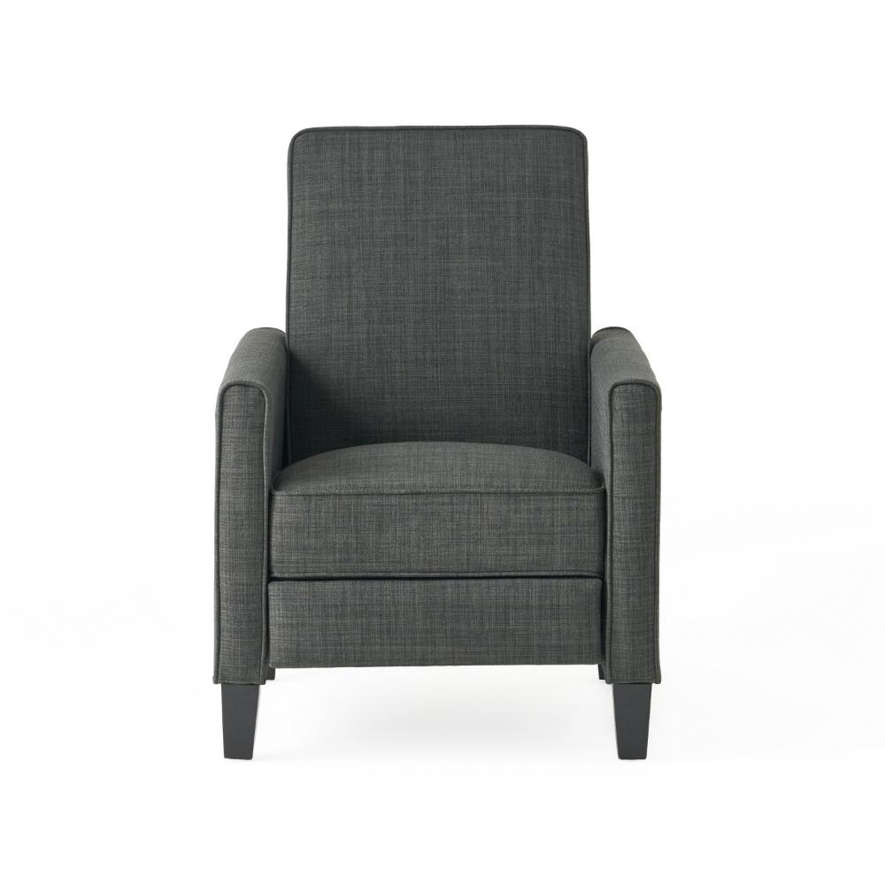Zuca Pushback Recliner Club Chair, Premium Padded, Black Wood, Gray Linen