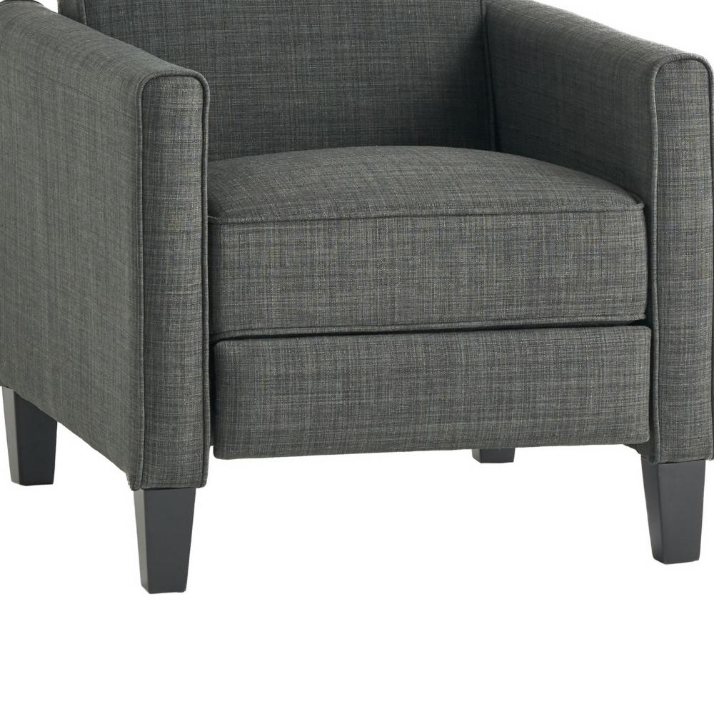 Zuca Pushback Recliner Club Chair, Premium Padded, Black Wood, Gray Linen