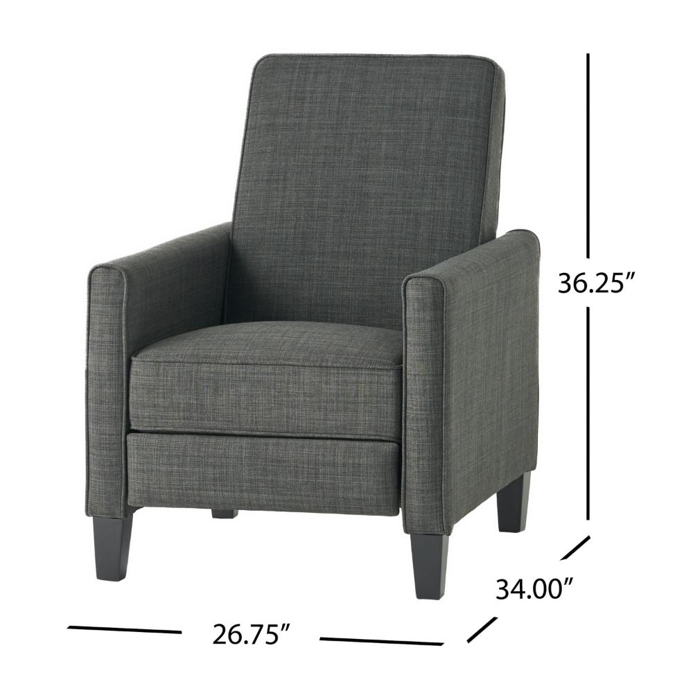 Zuca Pushback Recliner Club Chair, Premium Padded, Black Wood, Gray Linen