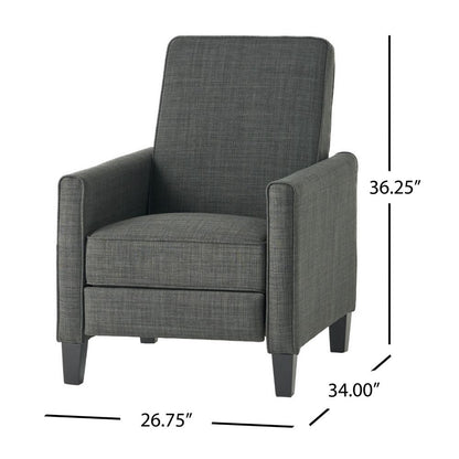 Zuca Pushback Recliner Club Chair, Premium Padded, Black Wood, Gray Linen