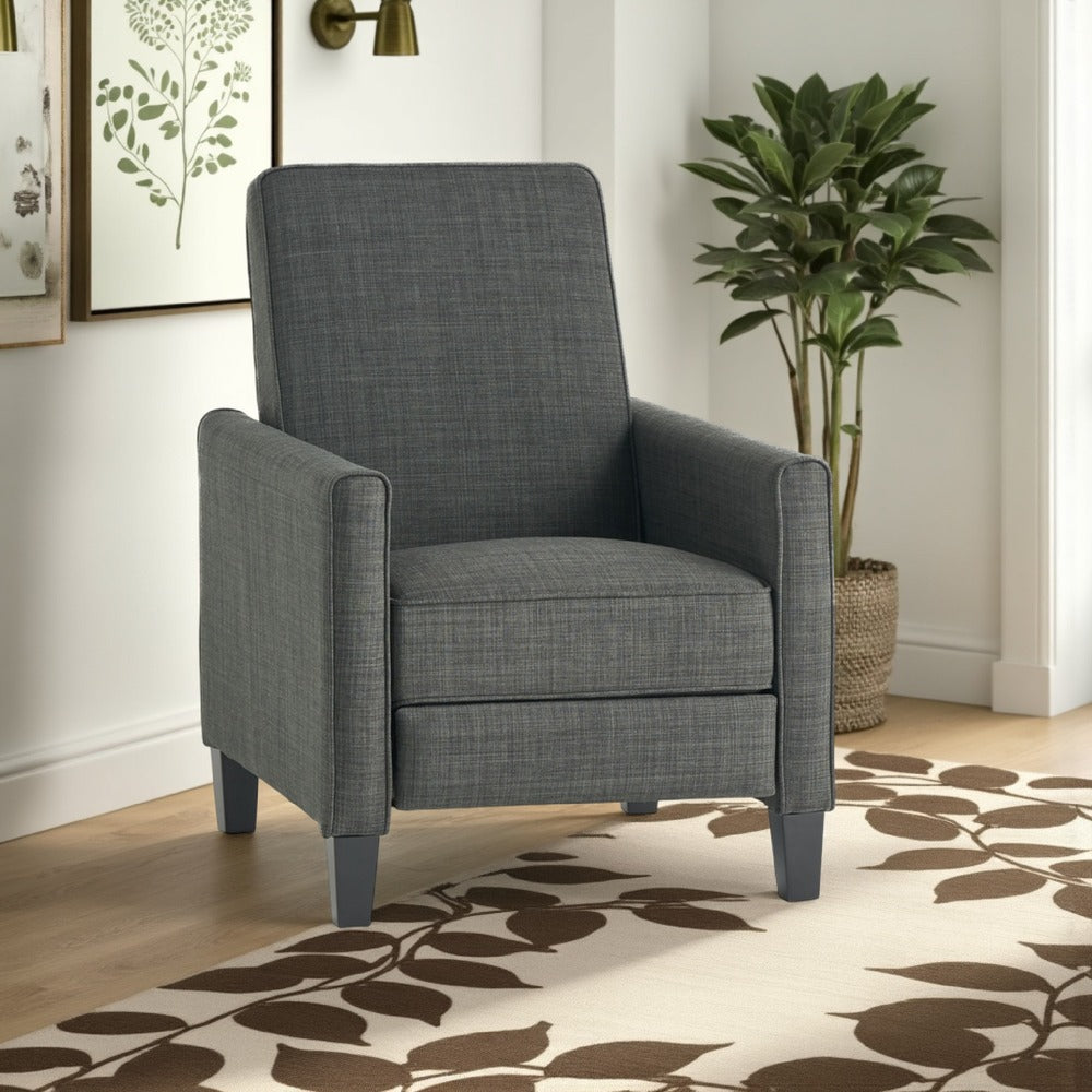 Zuca Pushback Recliner Club Chair, Premium Padded, Black Wood, Gray Linen