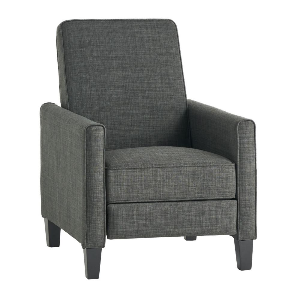 Zuca Pushback Recliner Club Chair, Premium Padded, Black Wood, Gray Linen