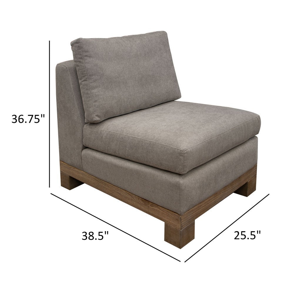 Sama Modular Armless Chair, Accent Throw Pillow, Solid Wood, Almond Gray