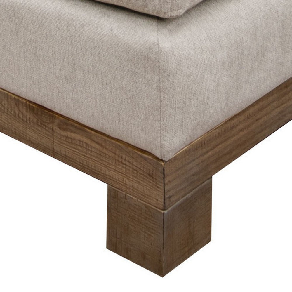 Sama Modular Armless Chair, Accent Throw Pillow, Solid Wood, Light Beige