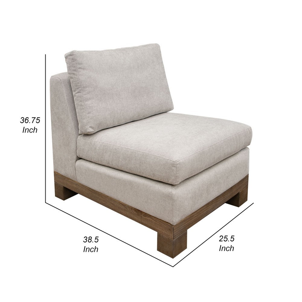 Sama Modular Armless Chair, Accent Throw Pillow, Solid Wood, Light Beige