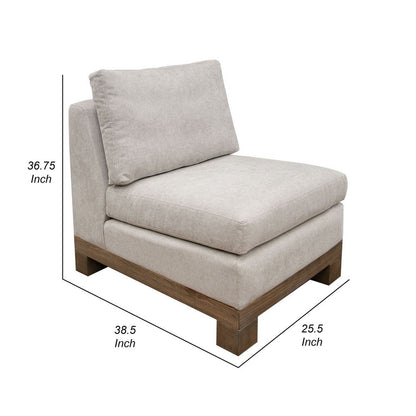 Sama Modular Armless Chair, Accent Throw Pillow, Solid Wood, Light Beige