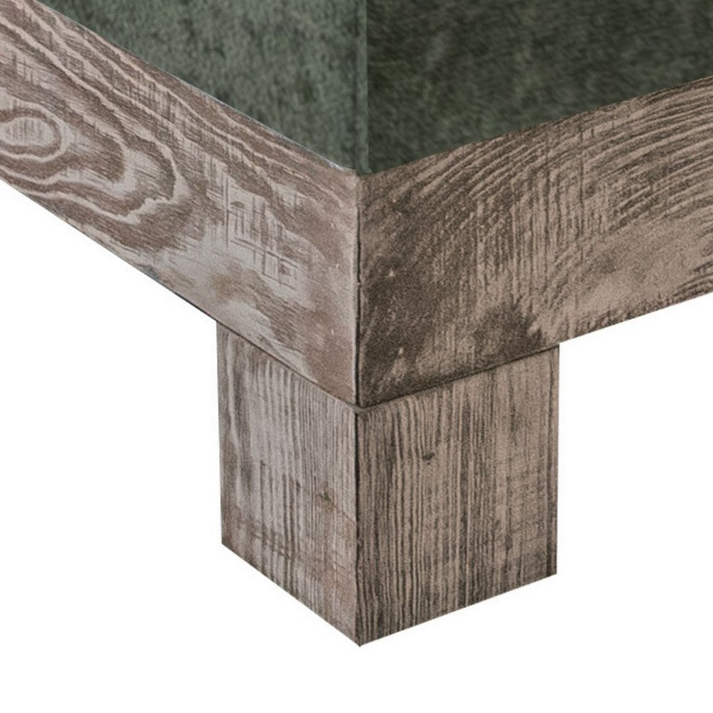 Sama Ottoman, Compact, Solid Pine Wood, 28 Inch, Olive Green Polyester