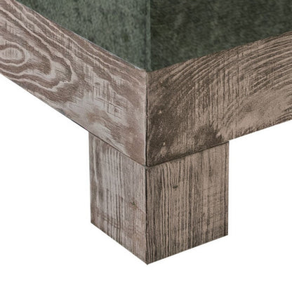 Sama Ottoman, Compact, Solid Pine Wood, 28 Inch, Olive Green Polyester