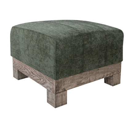 Sama Ottoman, Compact, Solid Pine Wood, 28 Inch, Olive Green Polyester