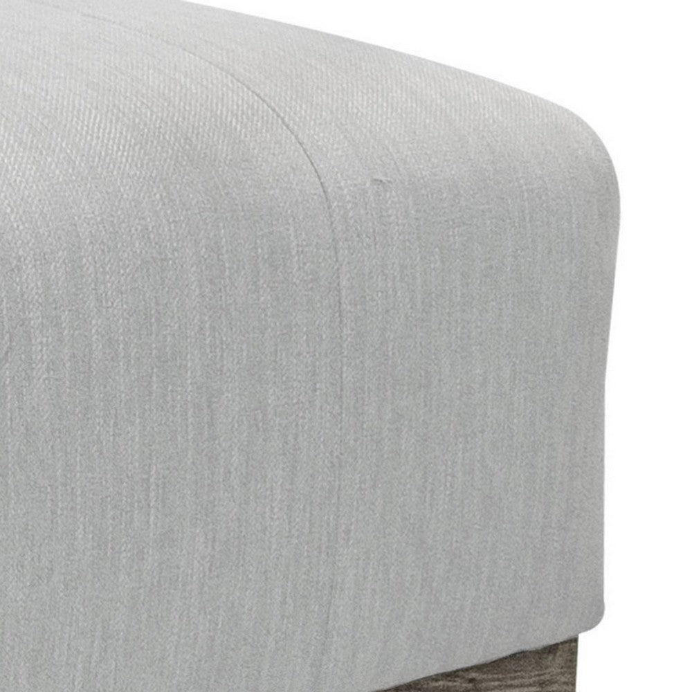 Sama Ottoman, 28 Inch, Compact, Solid Pine Wood, 28 Inch, White Polyester