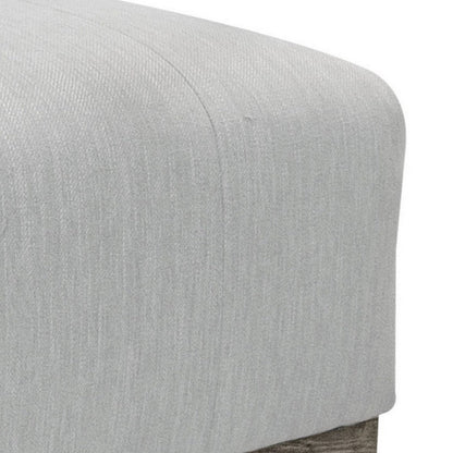 Sama Ottoman, 28 Inch, Compact, Solid Pine Wood, 28 Inch, White Polyester