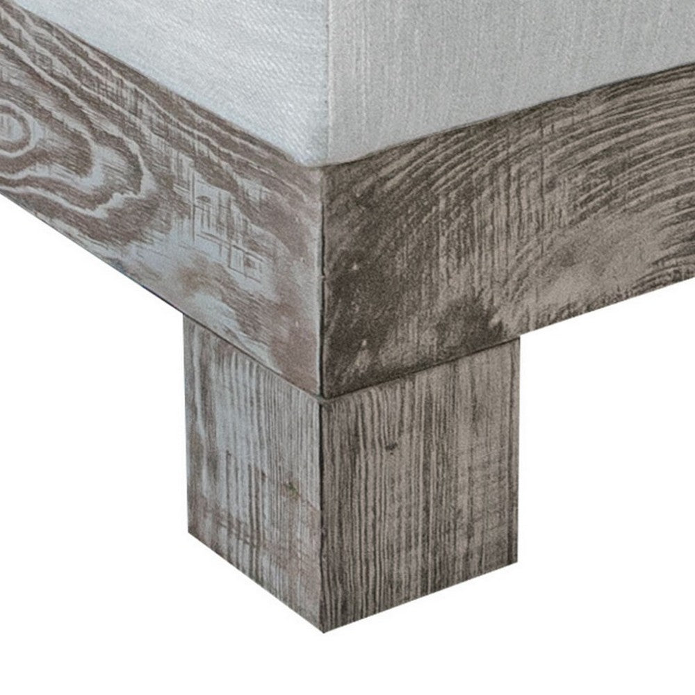 Sama Ottoman, 28 Inch, Compact, Solid Pine Wood, 28 Inch, White Polyester