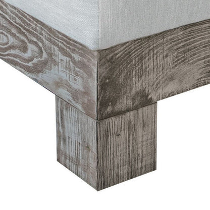 Sama Ottoman, 28 Inch, Compact, Solid Pine Wood, 28 Inch, White Polyester