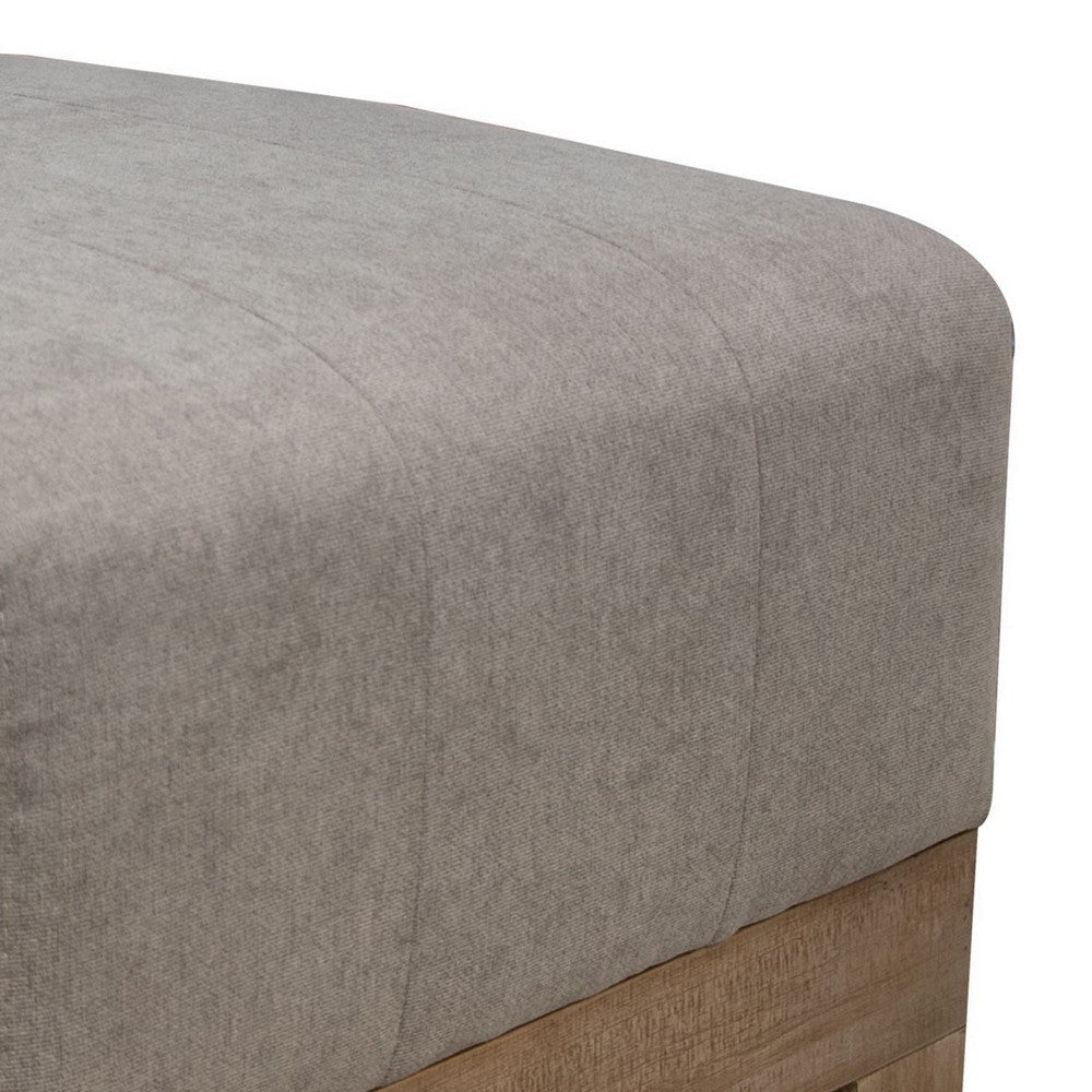 Sama Ottoman, 28 Inch, Solid Pine Wood, 28 Inch, Almond Gray Polyester