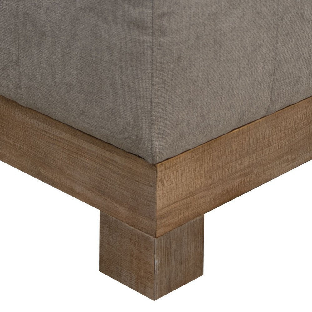 Sama Ottoman, 28 Inch, Solid Pine Wood, 28 Inch, Almond Gray Polyester