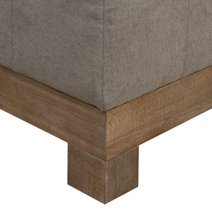 Sama Ottoman, 28 Inch, Solid Pine Wood, 28 Inch, Almond Gray Polyester