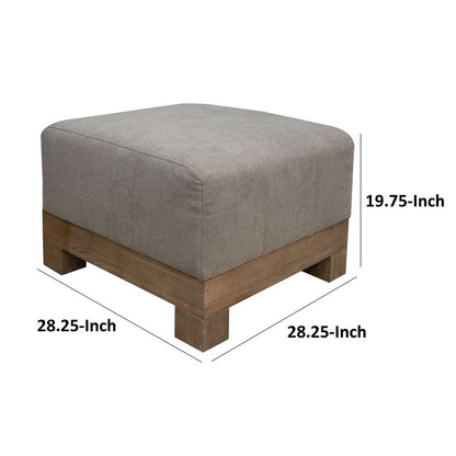 Sama Ottoman, 28 Inch, Solid Pine Wood, 28 Inch, Almond Gray Polyester