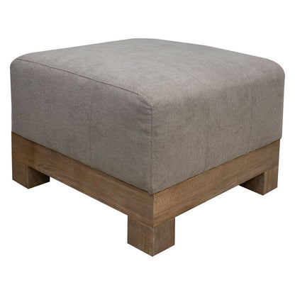 Sama Ottoman, 28 Inch, Solid Pine Wood, 28 Inch, Almond Gray Polyester