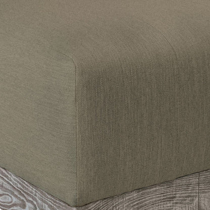 Sama Ottoman, 28 Inch, Compact, Solid Pine Wood, 28 Inch, Brown Polyester