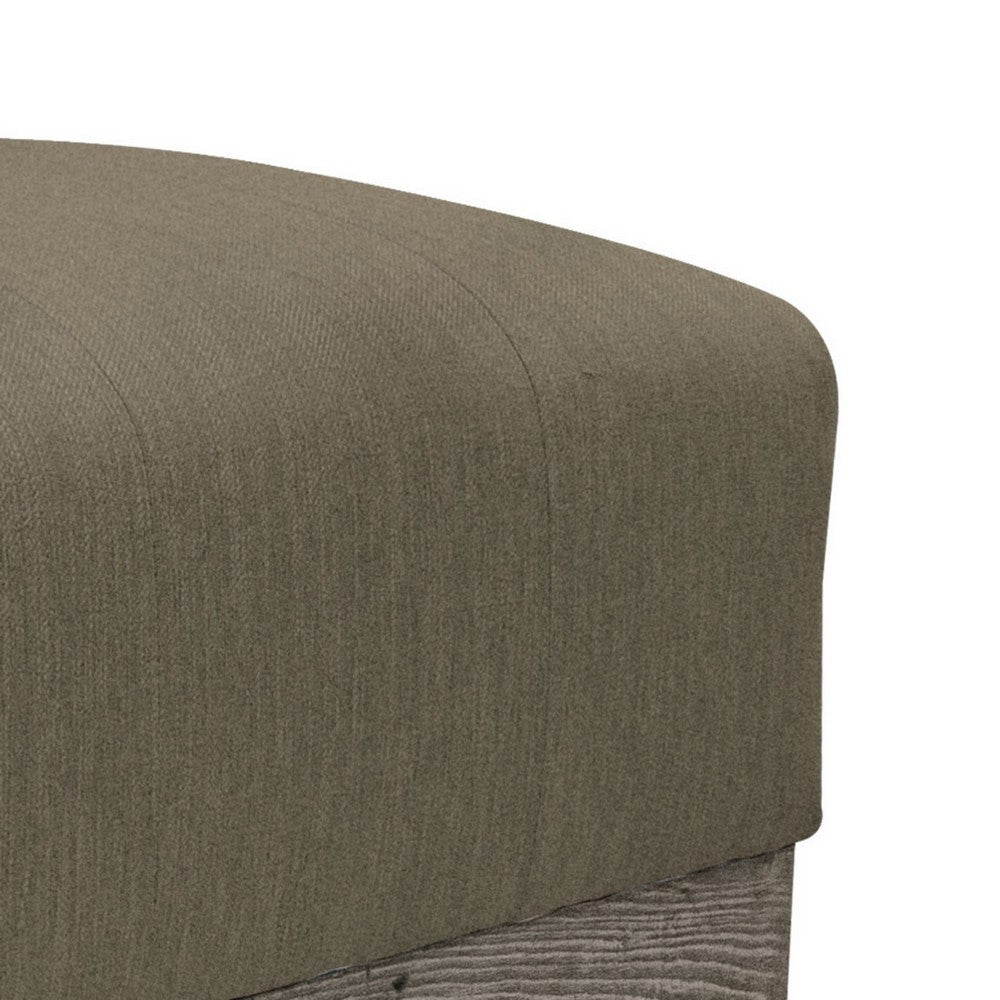 Sama Ottoman, 28 Inch, Compact, Solid Pine Wood, 28 Inch, Brown Polyester