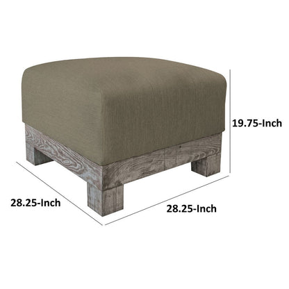 Sama Ottoman, 28 Inch, Compact, Solid Pine Wood, 28 Inch, Brown Polyester
