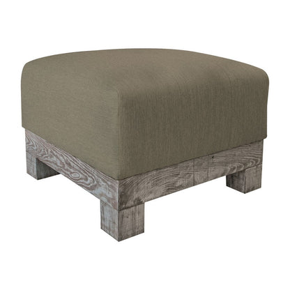 Sama Ottoman, 28 Inch, Compact, Solid Pine Wood, 28 Inch, Brown Polyester