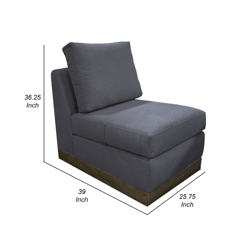 Jeni Modular Armless Chair, 2 Accent Pillows, Solid Wood, Gray Polyester