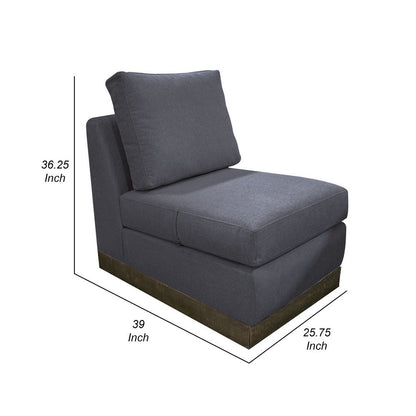 Jeni Modular Armless Chair, 2 Accent Pillows, Solid Wood, Gray Polyester