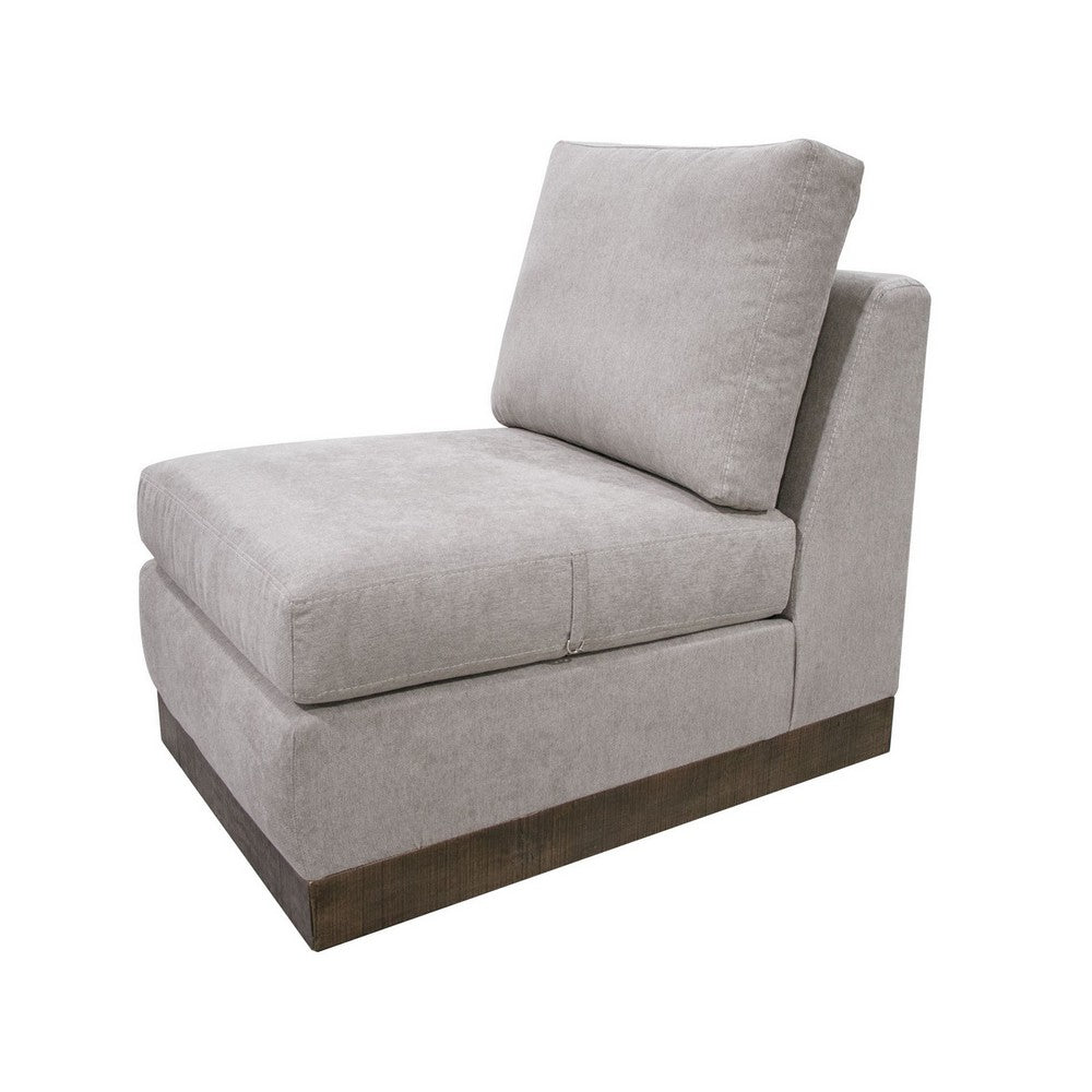 Jeni Modular Armless Chair, 2 Pillows, Solid Wood, Almond Gray Polyester