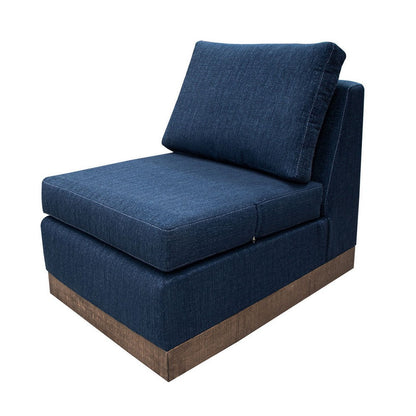 Jeni Modular Armless Chair, 2 Pillows, Solid Wood, Dark Blue Polyester