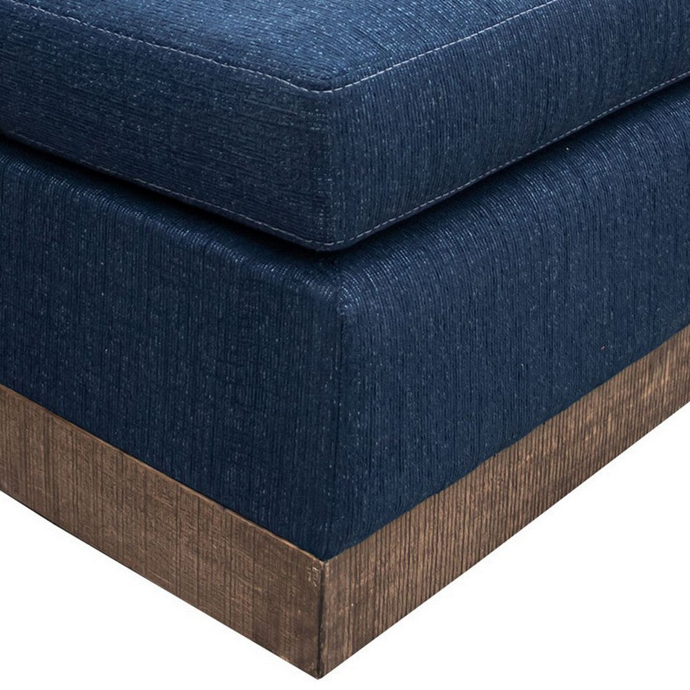 Jeni Modular Armless Chair, 2 Pillows, Solid Wood, Dark Blue Polyester