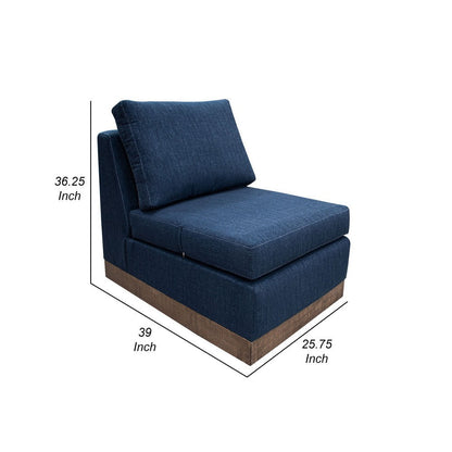 Jeni Modular Armless Chair, 2 Pillows, Solid Wood, Dark Blue Polyester