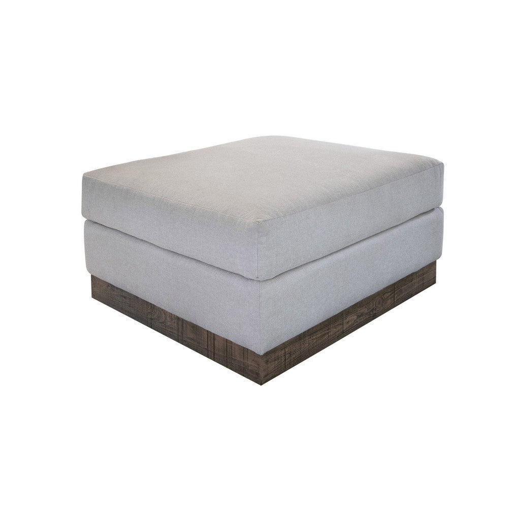 Jeni Ottoman, Modern 39 Inch, Corner Blocks, Solid Wood, Beige Polyester