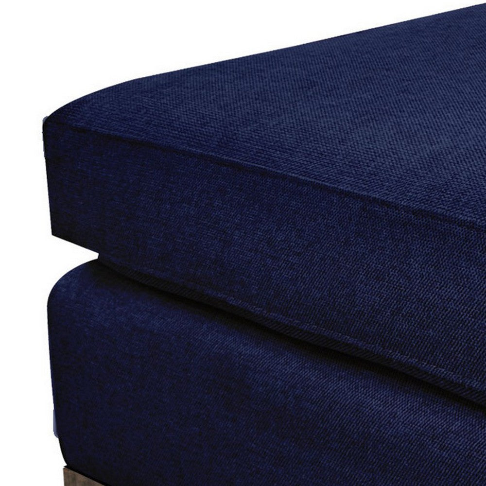 Jeni Ottoman, Modern 39 Inch, Corner Blocks, Solid Wood, Blue Polyester