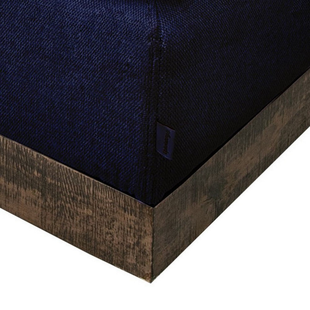 Jeni Ottoman, Modern 39 Inch, Corner Blocks, Solid Wood, Blue Polyester