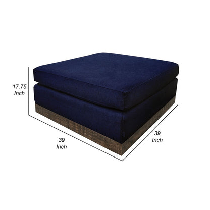 Jeni Ottoman, Modern 39 Inch, Corner Blocks, Solid Wood, Blue Polyester