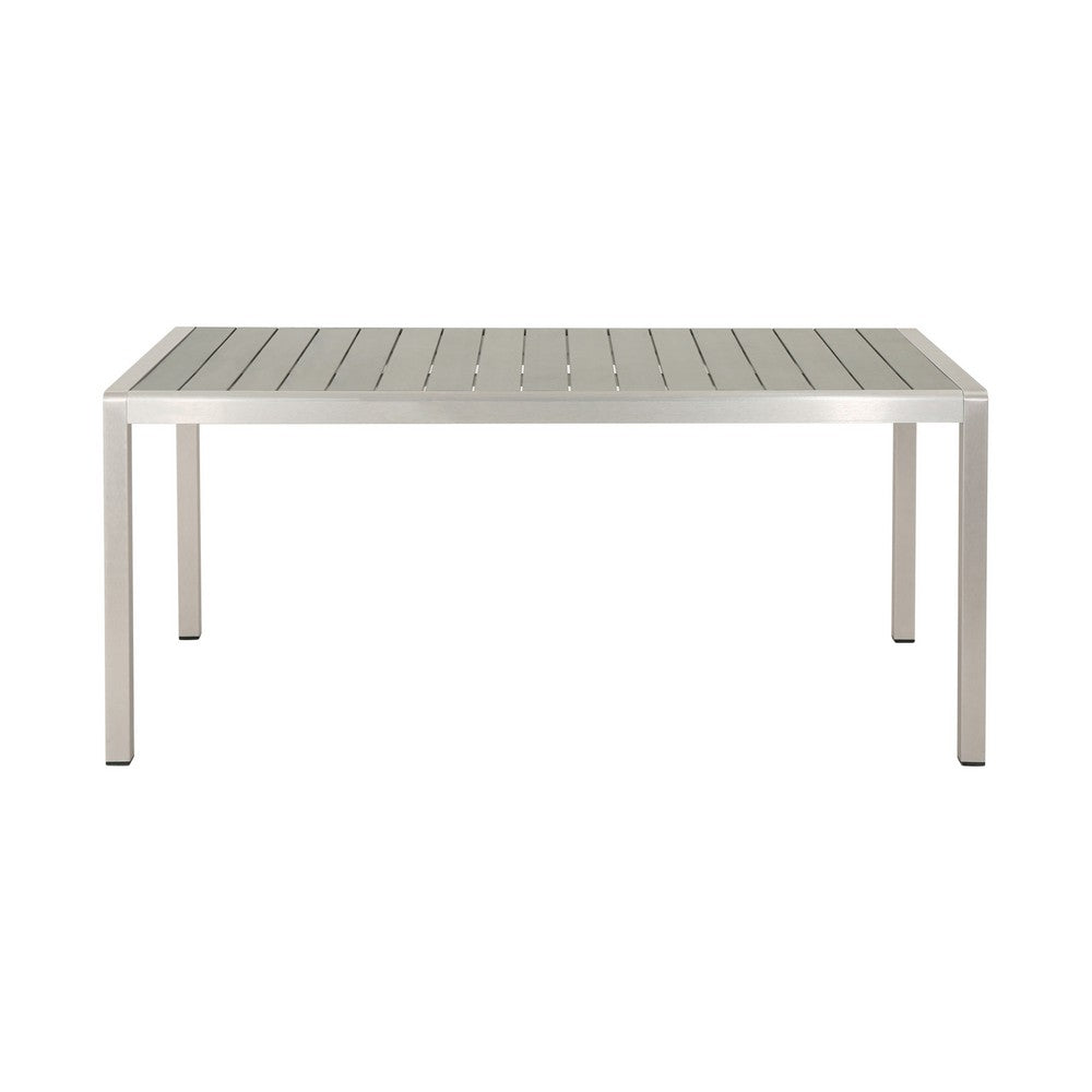 Eoin Outdoor Dining Table, Rectangular 71 Inch Gray Faux Wood, Metal Frame