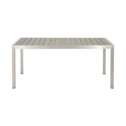 Eoin Outdoor Dining Table, Rectangular 71 Inch Gray Faux Wood, Metal Frame