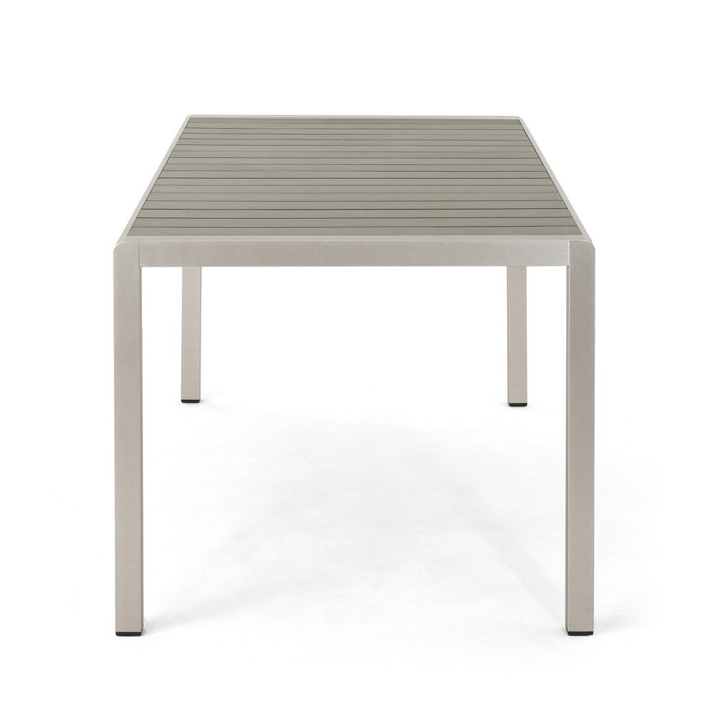 Eoin Outdoor Dining Table, Rectangular 71 Inch Gray Faux Wood, Metal Frame