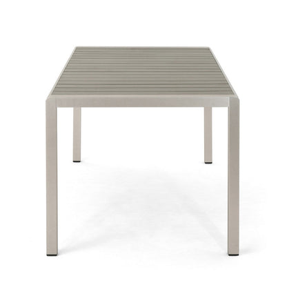 Eoin Outdoor Dining Table, Rectangular 71 Inch Gray Faux Wood, Metal Frame