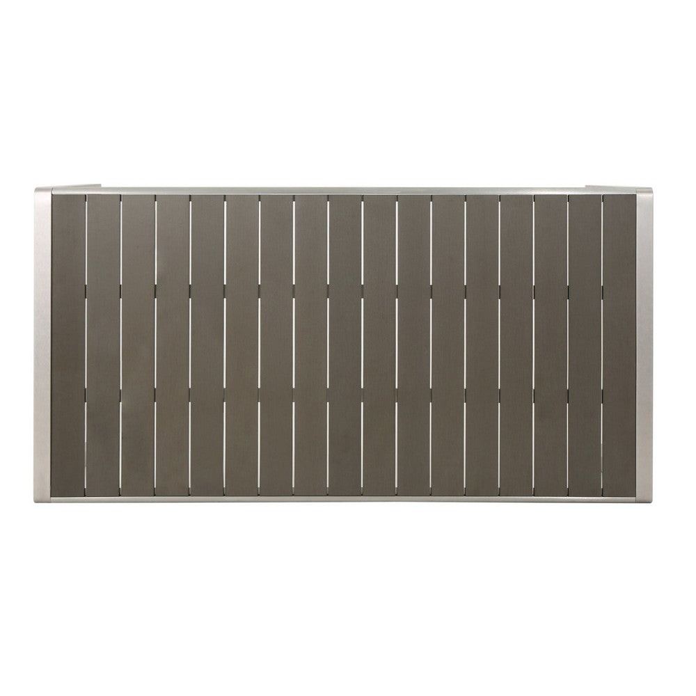 Eoin Outdoor Dining Table, Rectangular 71 Inch Gray Faux Wood, Metal Frame