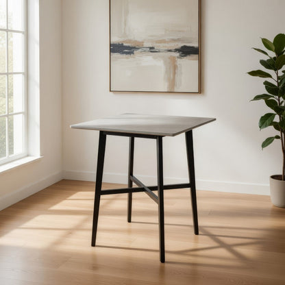 Ashi Bar Height Dining Table, 31 Inch, White Laminate, Black Wood Frame
